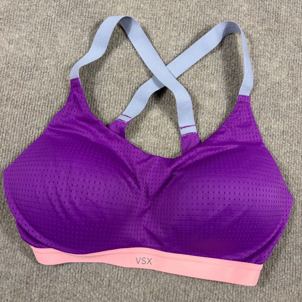 Victorias Secret VSX Sport Bra Purple Perforated Mesh Crossback 34D